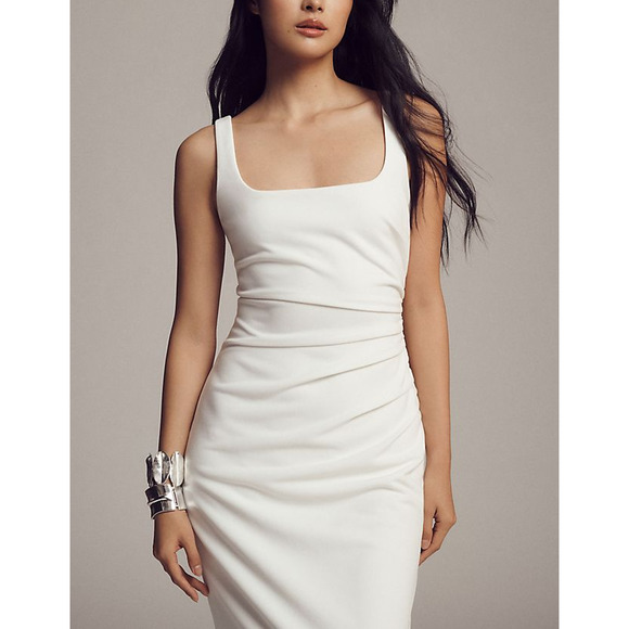 BHLDN Dresses & Skirts - Bhldn 'Andie' White Polyester Square-Neck Stretch Crepe Midi Dress Size M - NWT